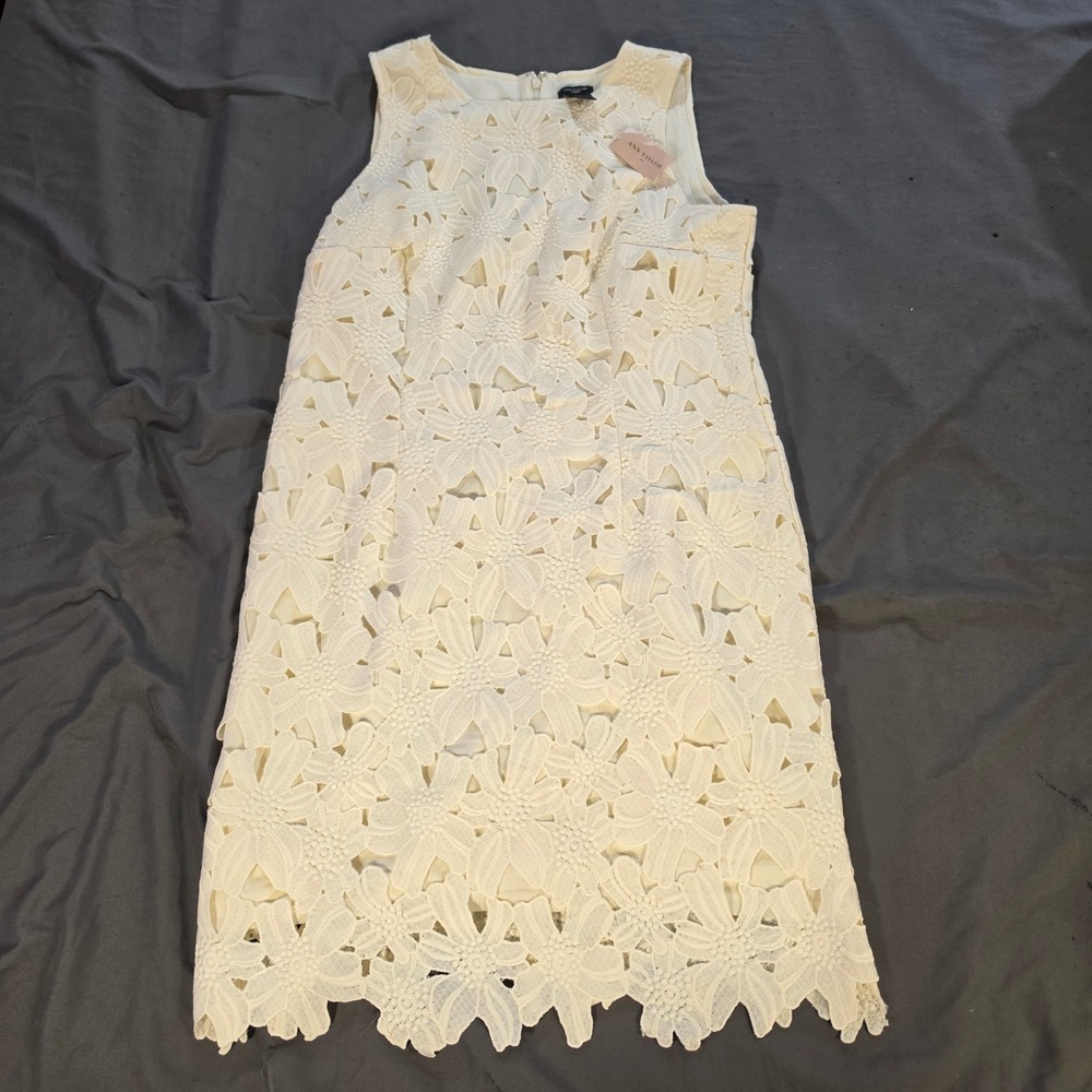 Ann Taylor Petite Floral Lace Sheath Dress Off White Sleeveless 10P NWT